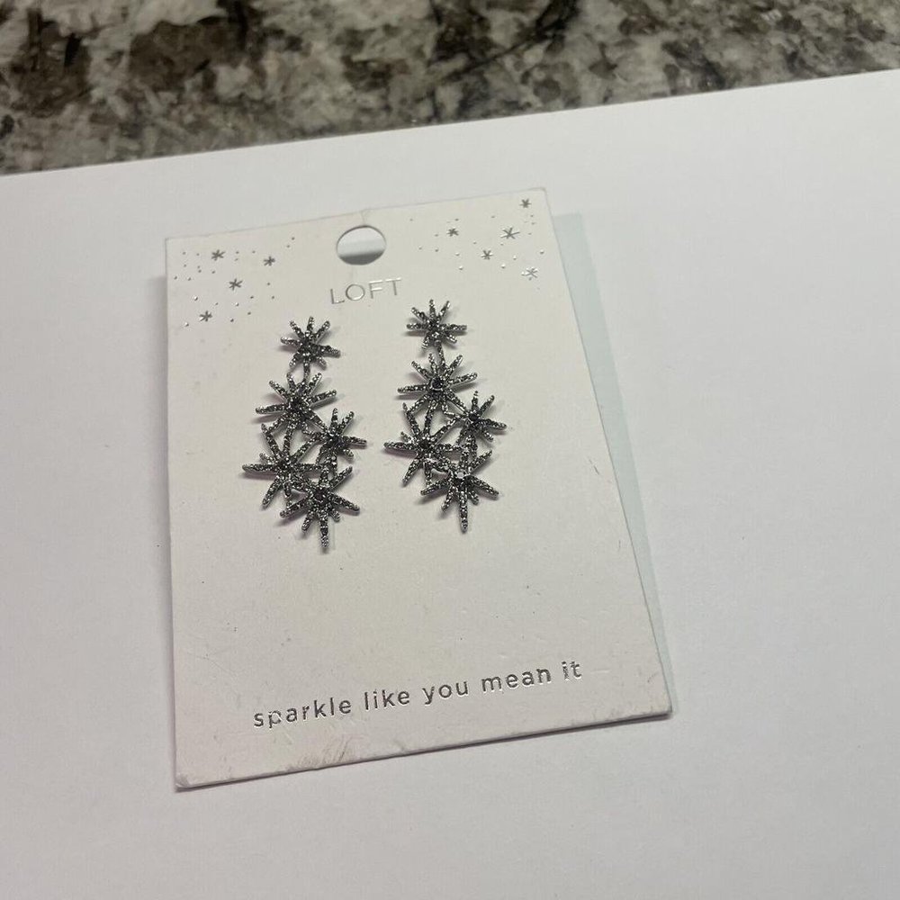 LOFT NWT $34.50 Silver Tone Rhinestone Pierced Dangle Earrings